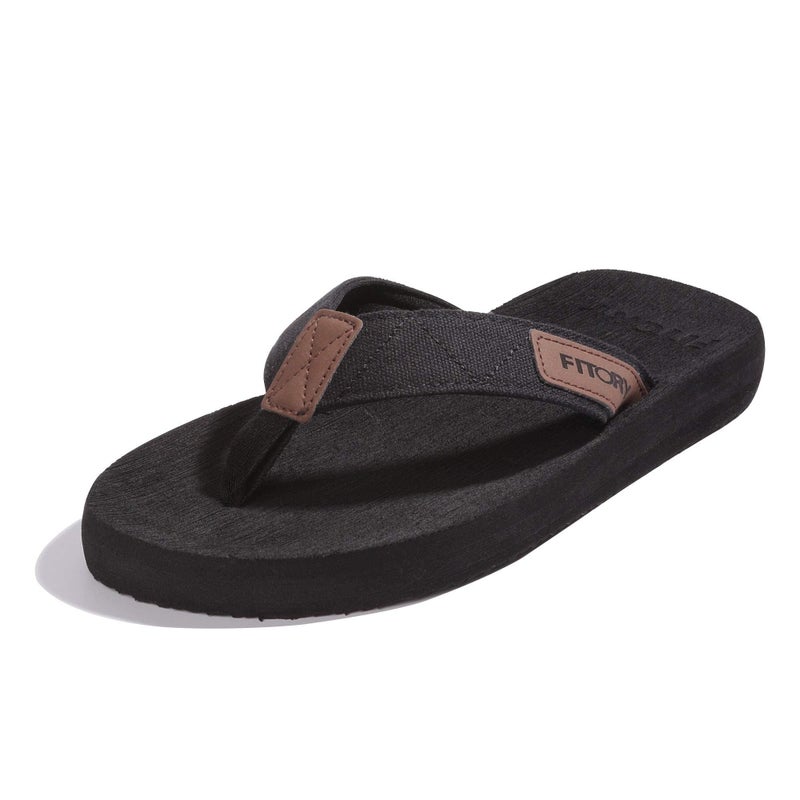 FITORY Men's Flip-Flops, Thongs Sandals Comfort Slippers for Beach Black Size 10 - Image 1